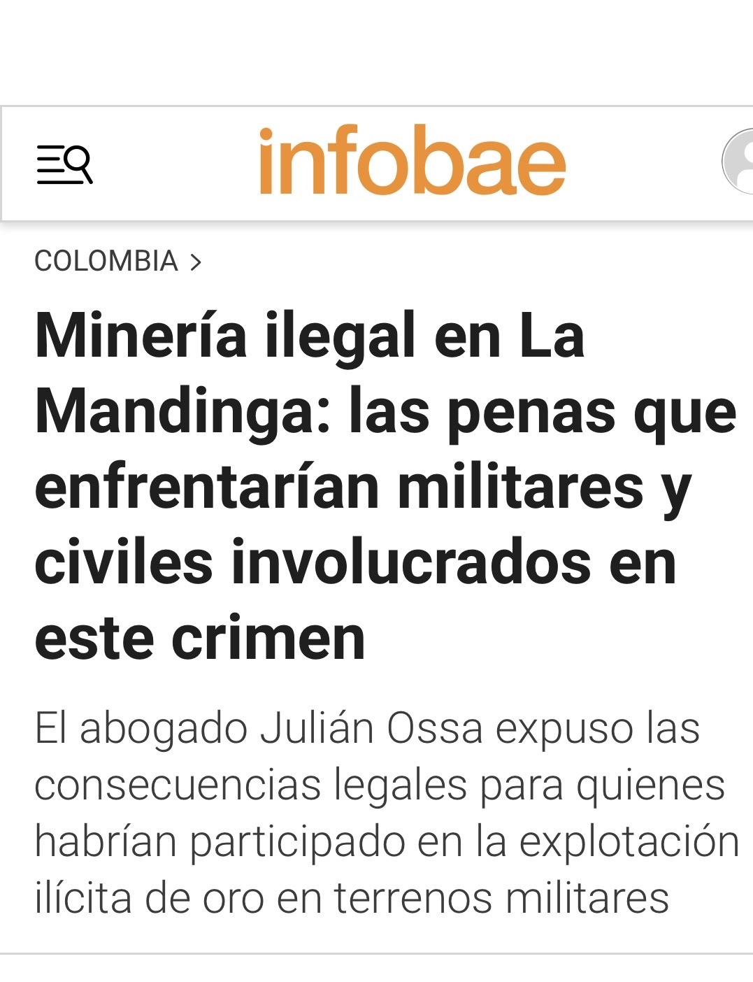 Captura de la nota en Infobae